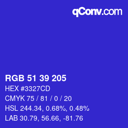 Color code: RGB 51 39 205 | qconv.com