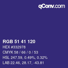 Color code: RGB 51 41 120 | qconv.com