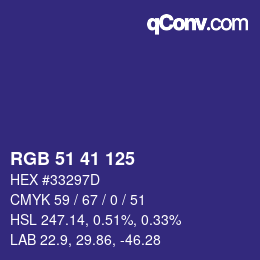 Color code: RGB 51 41 125 | qconv.com