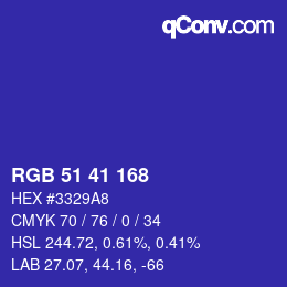 Color code: RGB 51 41 168 | qconv.com