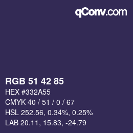 Código de color: RGB 51 42 85 | qconv.com