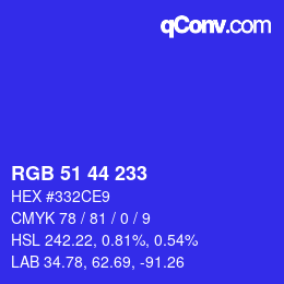 Color code: RGB 51 44 233 | qconv.com