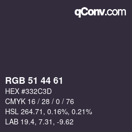 颜色代码: RGB 51 44 61 | qconv.com