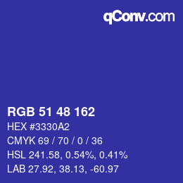 Color code: RGB 51 48 162 | qconv.com