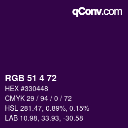 Color code: RGB 51 4 72 | qconv.com