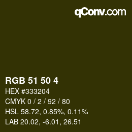 カラーコード: RGB 51 50 4 | qconv.com