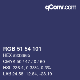 Color code: RGB 51 54 101 | qconv.com