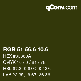 カラーコード: RGB 51 56.6 10.6 | qconv.com