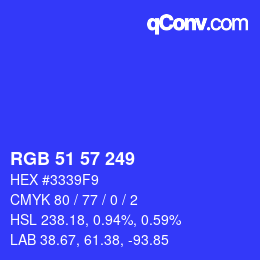 Color code: RGB 51 57 249 | qconv.com