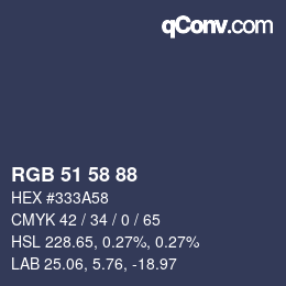 Color code: RGB 51 58 88 | qconv.com