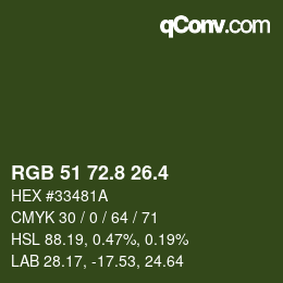 カラーコード: RGB 51 72.8 26.4 | qconv.com