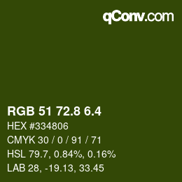 カラーコード: RGB 51 72.8 6.4 | qconv.com