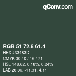 カラーコード: RGB 51 72.8 61.4 | qconv.com