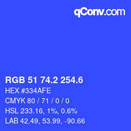 カラーコード: RGB 51 74.2 254.6 | qconv.com