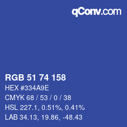 颜色代码: RGB 51 74 158 | qconv.com