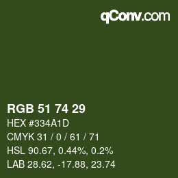 Farbcode: RGB 51 74 29 | qconv.com