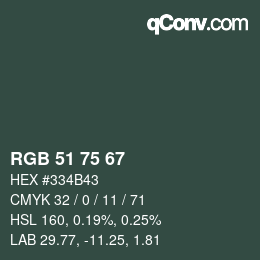 颜色代码: RGB 51 75 67 | qconv.com