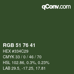 颜色代码: RGB 51 76 41 | qconv.com