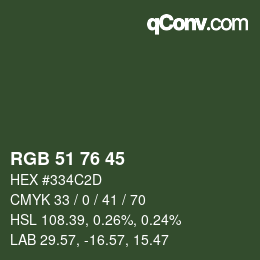 Color code: RGB 51 76 45 | qconv.com