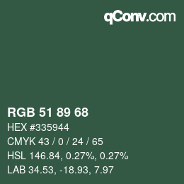 カラーコード: RGB 51 89 68 | qconv.com