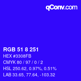 Color code: RGB 51 8 251 | qconv.com