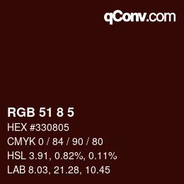 カラーコード: RGB 51 8 5 | qconv.com