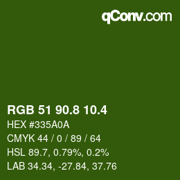 カラーコード: RGB 51 90.8 10.4 | qconv.com