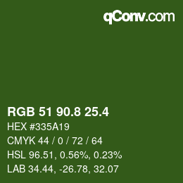 カラーコード: RGB 51 90.8 25.4 | qconv.com