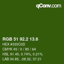 カラーコード: RGB 51 92.2 13.6 | qconv.com
