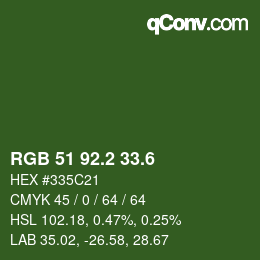 カラーコード: RGB 51 92.2 33.6 | qconv.com