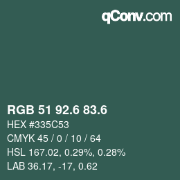 カラーコード: RGB 51 92.6 83.6 | qconv.com