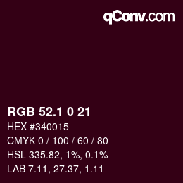 カラーコード: RGB 52.1 0 21 | qconv.com