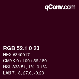 カラーコード: RGB 52.1 0 23 | qconv.com