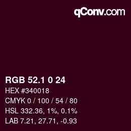 カラーコード: RGB 52.1 0 24 | qconv.com