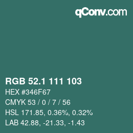Color code: RGB 52.1 111 103 | qconv.com