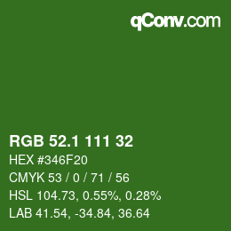 カラーコード: RGB 52.1 111 32 | qconv.com