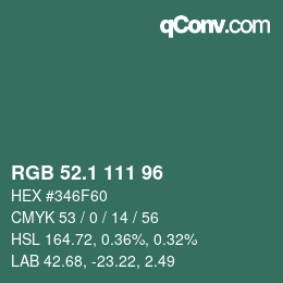 カラーコード: RGB 52.1 111 96 | qconv.com