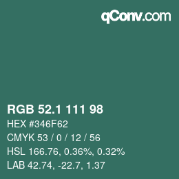 カラーコード: RGB 52.1 111 98 | qconv.com