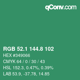 カラーコード: RGB 52.1 144.8 102 | qconv.com