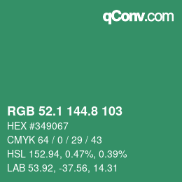 カラーコード: RGB 52.1 144.8 103 | qconv.com