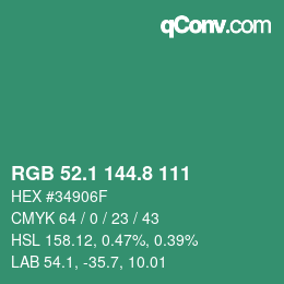 カラーコード: RGB 52.1 144.8 111 | qconv.com