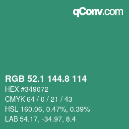 カラーコード: RGB 52.1 144.8 114 | qconv.com