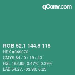 カラーコード: RGB 52.1 144.8 118 | qconv.com
