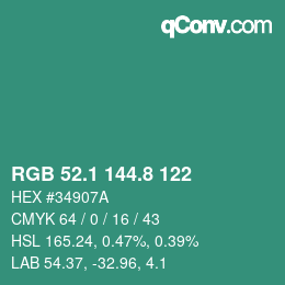 カラーコード: RGB 52.1 144.8 122 | qconv.com