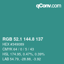 カラーコード: RGB 52.1 144.8 137 | qconv.com