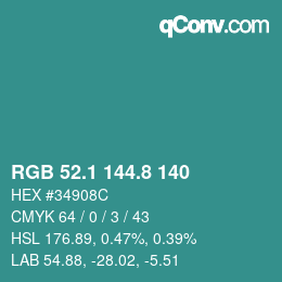 Color code: RGB 52.1 144.8 140 | qconv.com