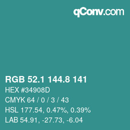 Color code: RGB 52.1 144.8 141 | qconv.com