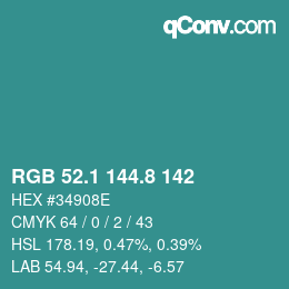 カラーコード: RGB 52.1 144.8 142 | qconv.com