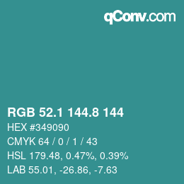 Color code: RGB 52.1 144.8 144 | qconv.com