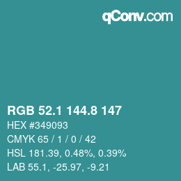 カラーコード: RGB 52.1 144.8 147 | qconv.com